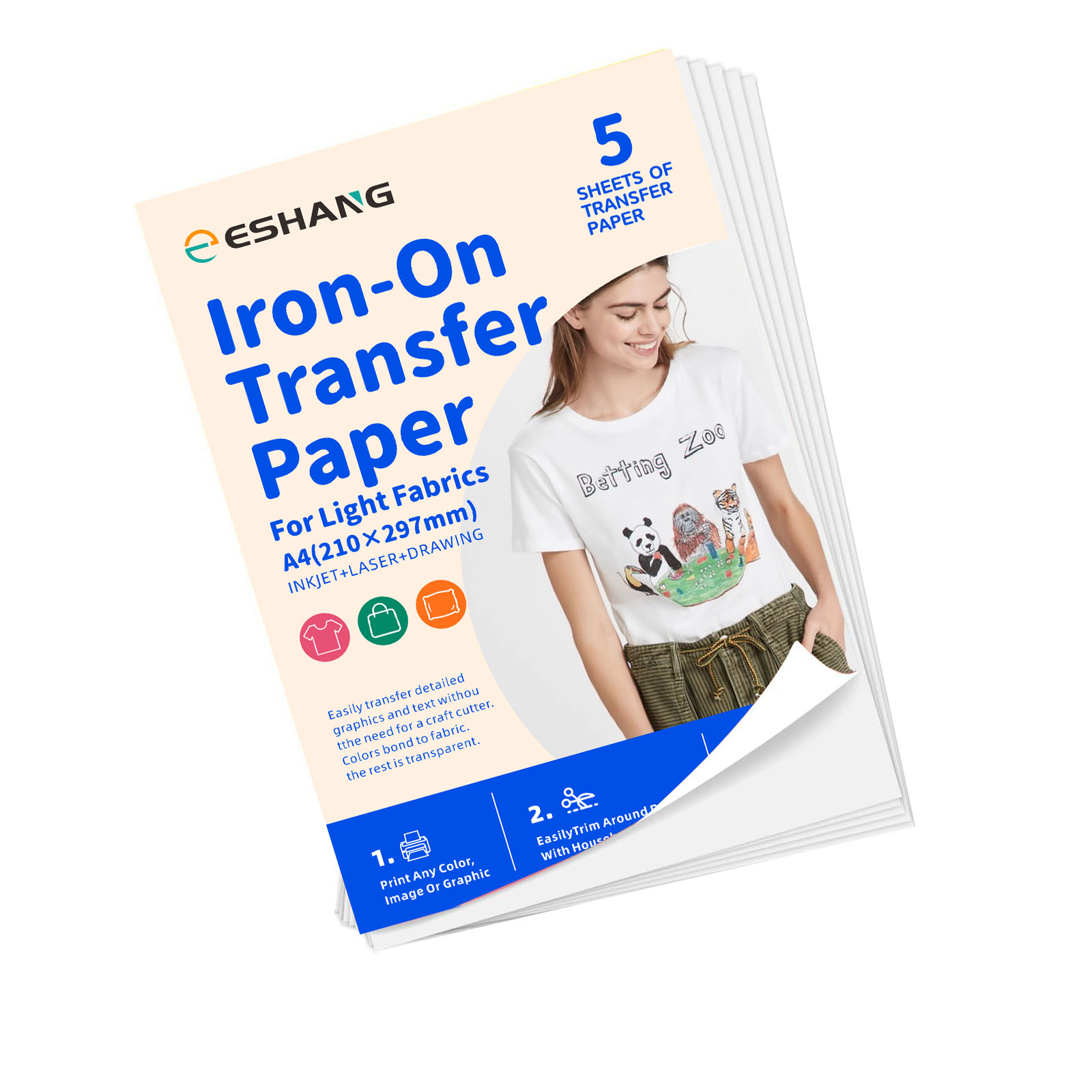 Printable Heat Transfer Vinyl - 5매 A4 티셔츠용 열전사 용지 빛과